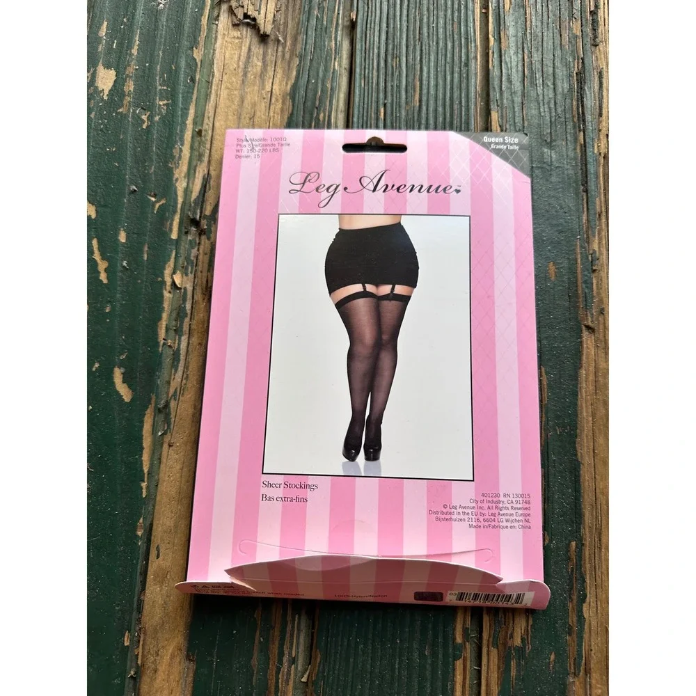 Leg‎ Avenue Black Sheer Stockings Plus Size Queen 1001Q 15 Denier Hosiery